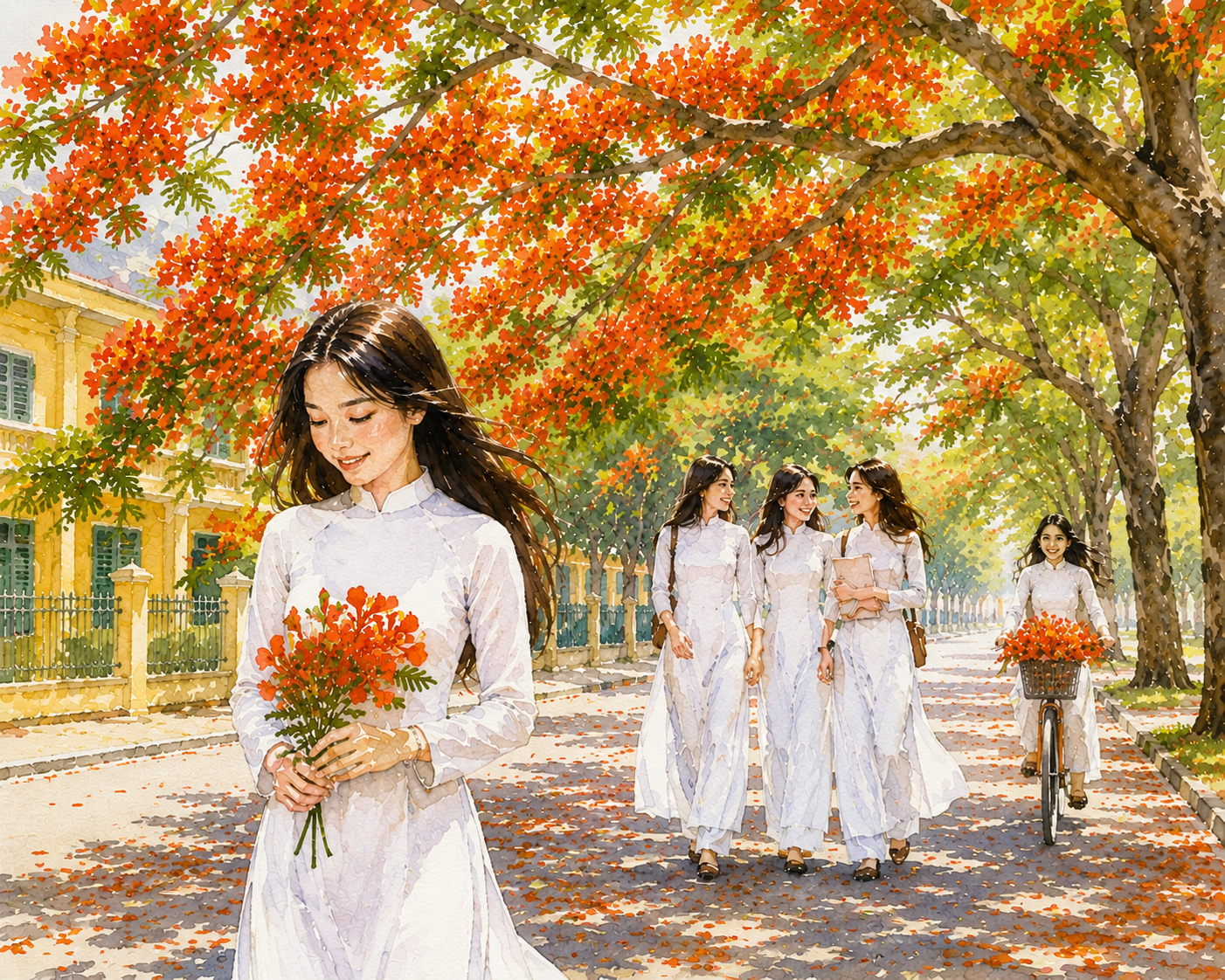 Phượng gọi hè sang  màu rực đỏ